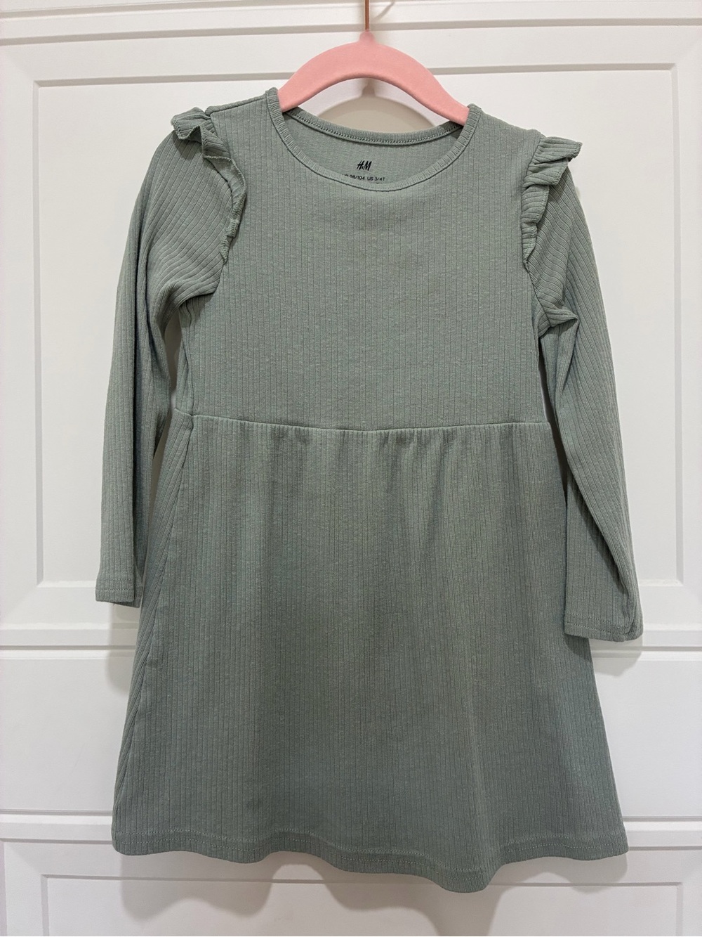 H&M Light Sage Ribbed Long Sleeve Toddler Dress